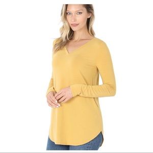 Casually Classy, Zenana V Neck Classic Basics Tunic Top - Lt Mustard